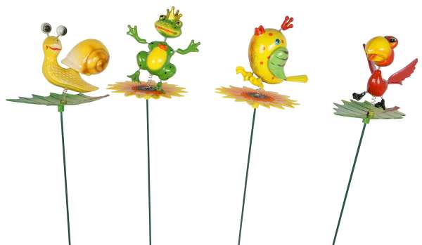 4er Set Bunte Gartenstecker Wackeltiere ca. 70 cm - Gartendekoration